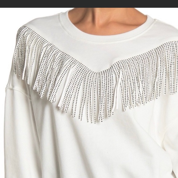 CODE X MODE cropped fringe white sweatshirt size XS, S, or Medium - Picture 4 of 6